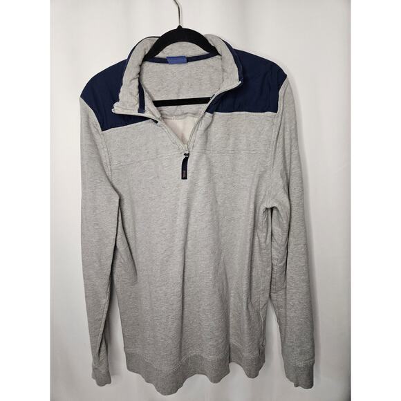 Vintage Le Tigre Sweater Mens Large Gray Navy Quarter Zip Mock Neck Pullover 90s - Picture 1 of 7